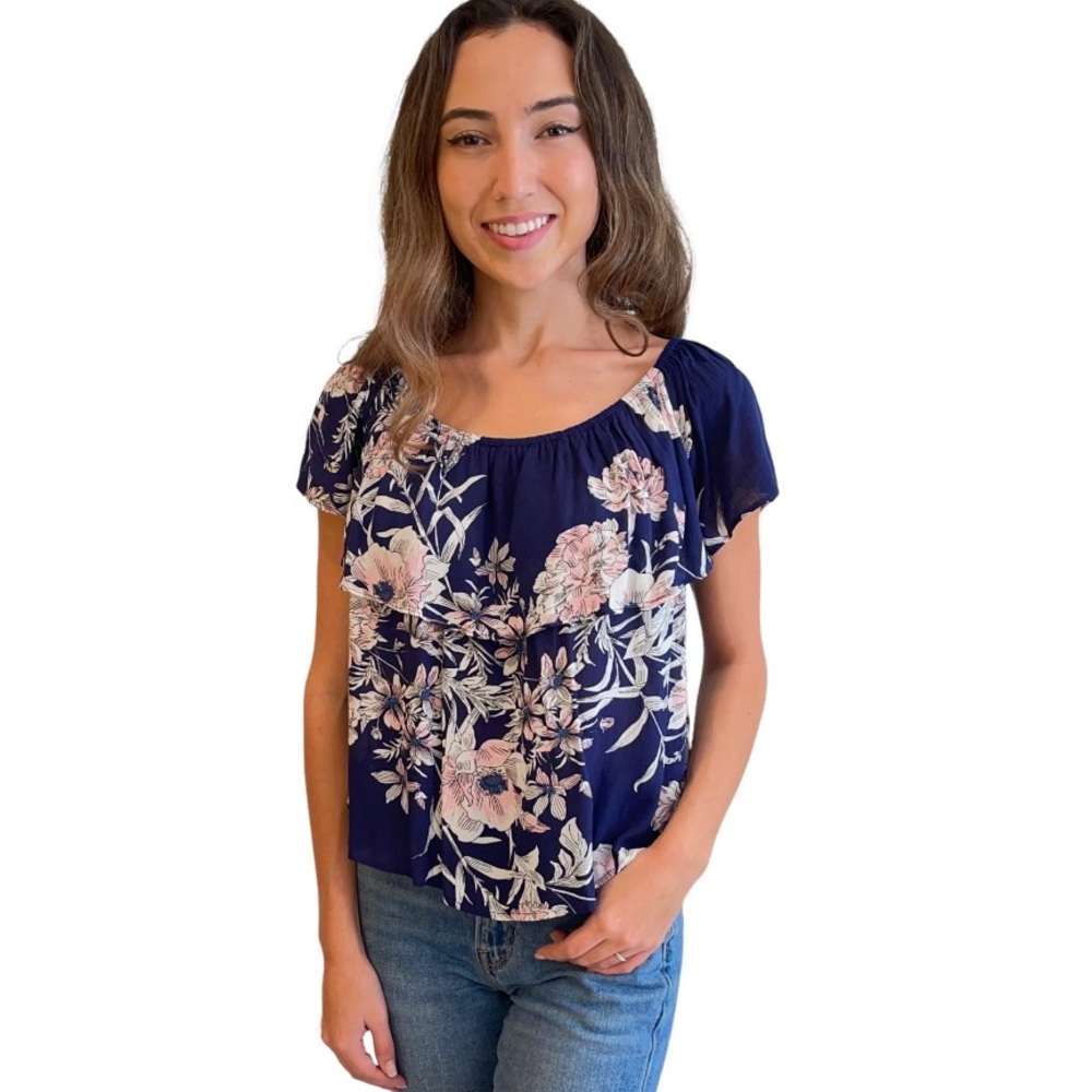 NWOT Blue Floral Crape Blouse